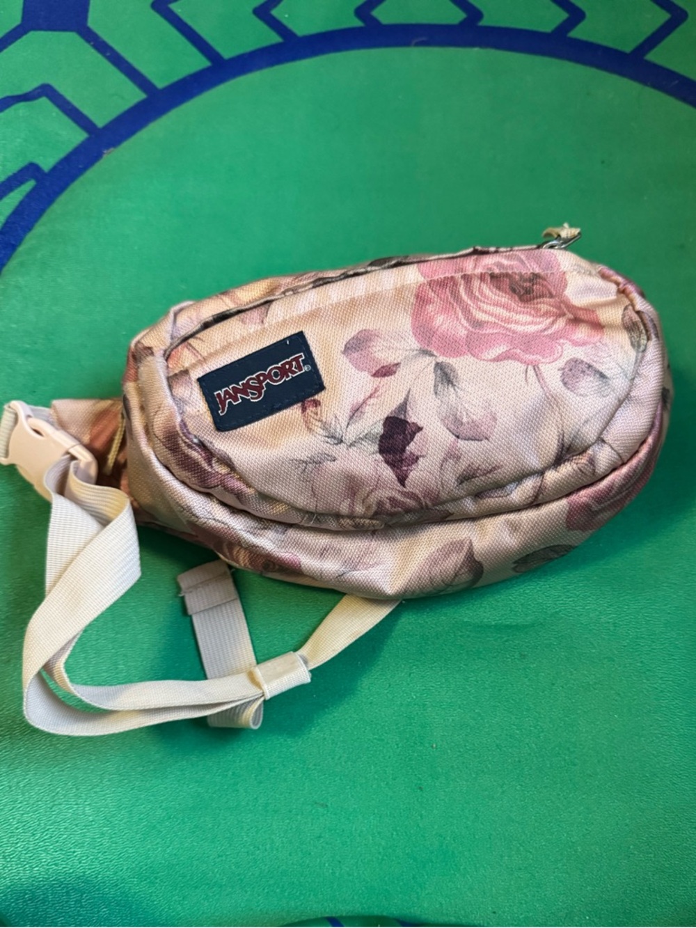Jansport Pink Floral Crossbody Waist Bag with Cream Strap